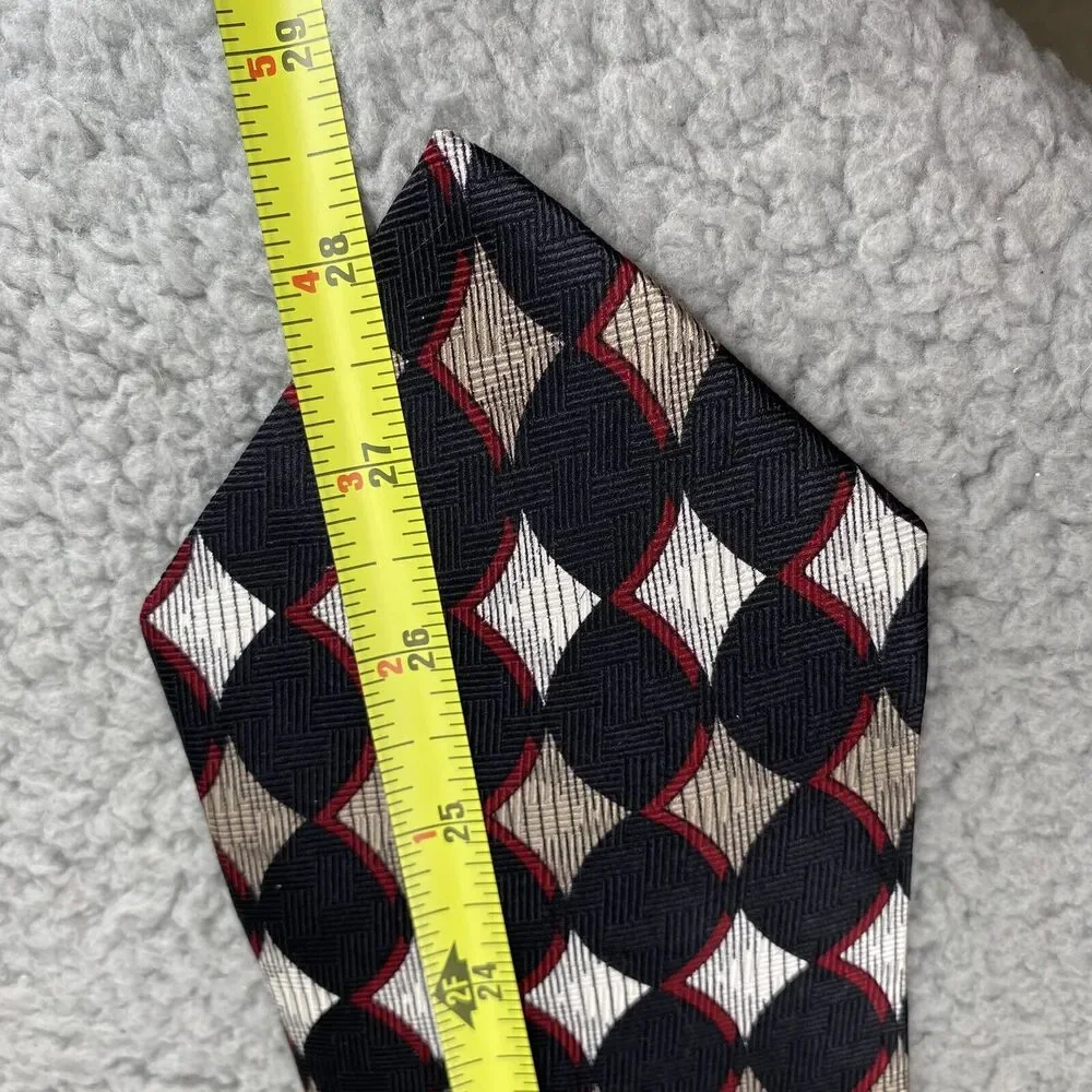 Vintage Givenchy Monsieur‎ Tie 100% Silk Mens Black Red Geometric Italian Fabric